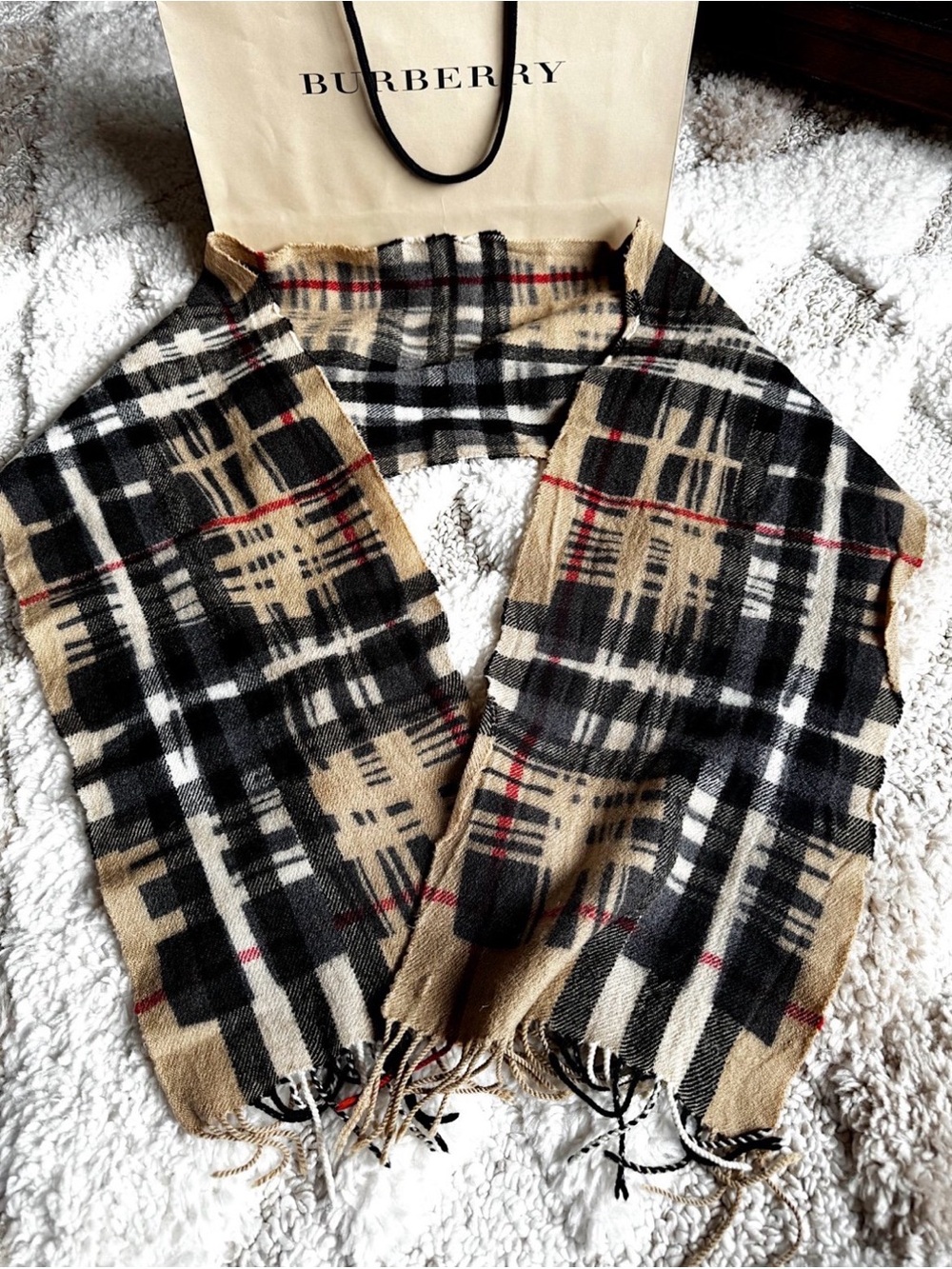 Burberry wool cashmere large check plaid scarf shawl classic